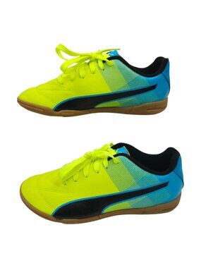 Puma Adreno II IT Jr Indoor Soccer Shoe Junior 4.5C Safety Yellow Blue Football